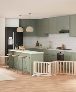 Barrière pour chien avec porte pliable 6 panneaux bois peuplier