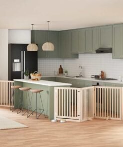 Barrière pour chien avec porte pliable 6 panneaux bois peuplier