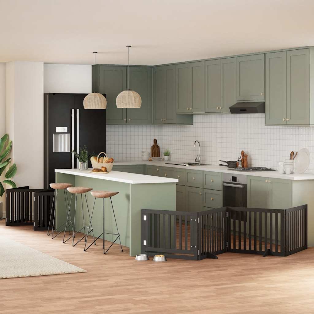 Barrière pour chien porte pliable 12panneaux noir bois peuplier