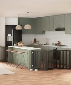 Barrière pour chien porte pliable 8 panneaux noir bois peuplier