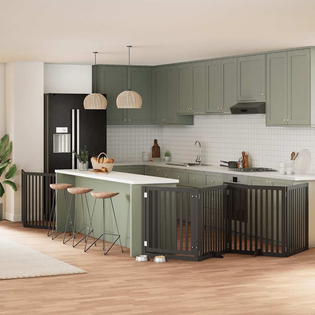 Barrière pour chien porte pliable 8 panneaux noir bois peuplier