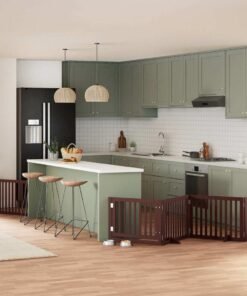 Barrière pour chien avec porte pliable 6 panneaux bois peuplier