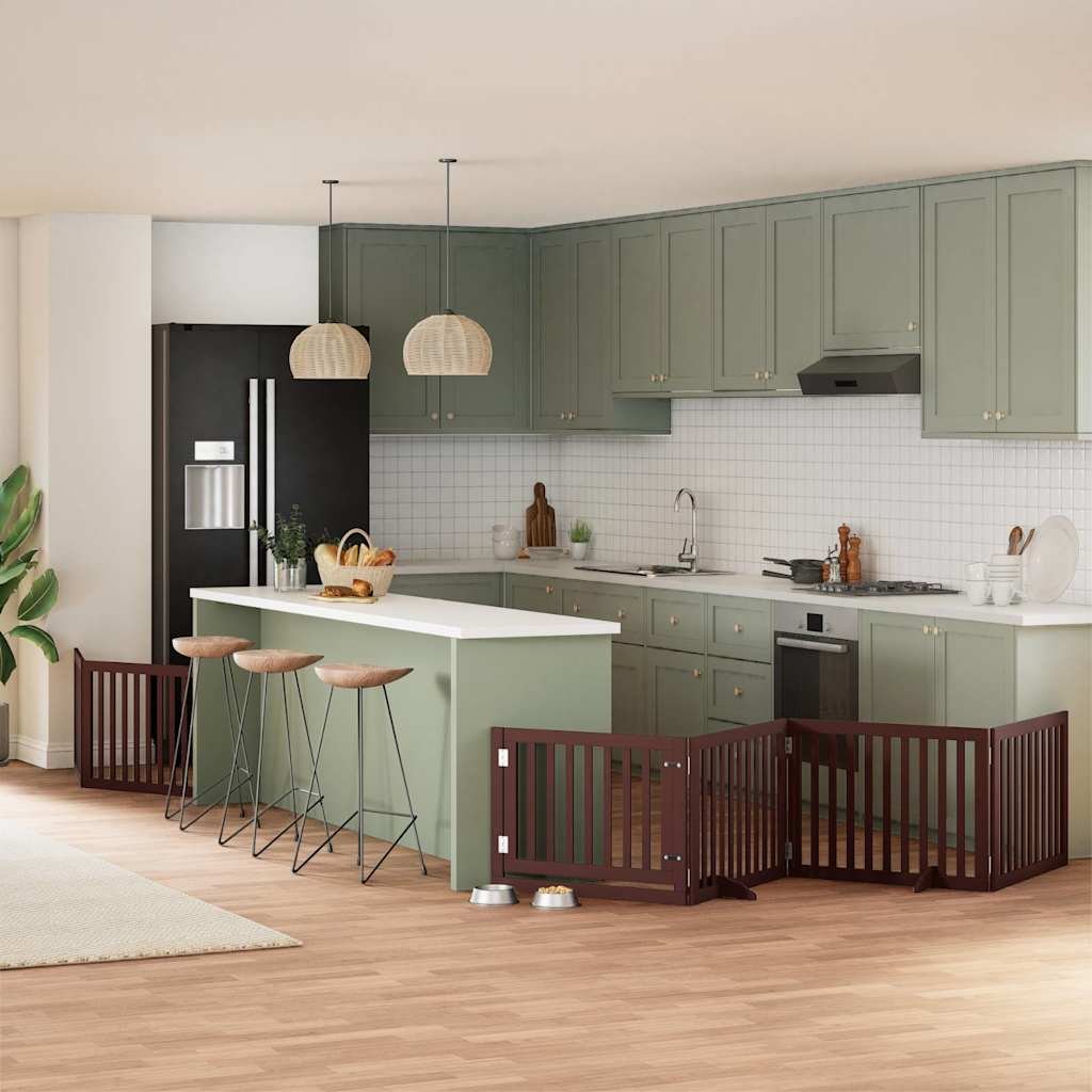 Barrière pour chien avec porte pliable 6 panneaux bois peuplier