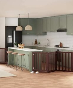 Barrière pour chien avec porte pliable 6 panneaux bois peuplier