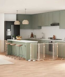 Barrière pour chiens avec porte pliable 9panneaux bois peuplier