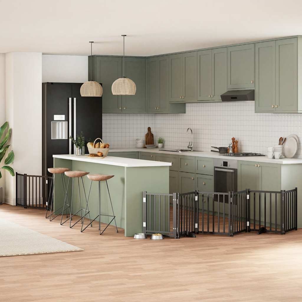 Barrière pour chien porte pliable 9 panneaux noir bois peuplier