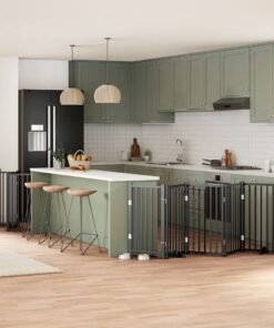 Barrière pour chien porte pliable 15panneaux noir bois peuplier