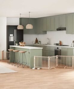 Barrière pour chien avec porte pliable 6 panneaux bois peuplier