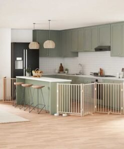 Barrière pour chien avec porte pliable 6 panneaux bois peuplier