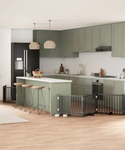 Barrière pour chien porte pliable 10panneaux noir bois peuplier