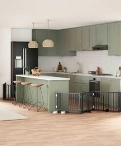 Barrière pour chien porte pliable 12panneaux noir bois peuplier