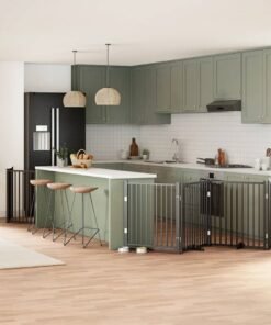 Barrière pour chien porte pliable 6 panneaux noir bois peuplier