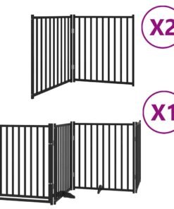 Alternative view of Barrière pour chien porte pliable 8 panneaux noir bois peuplier