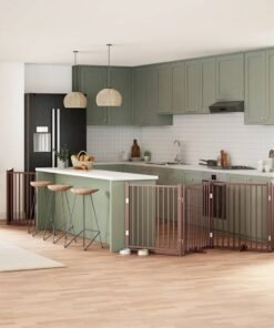 Barrière pour chien porte pliable 8 panneaux bois de peuplier