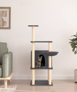 Arbre à chat avec griffoirs en sisal gris foncé 132 cm