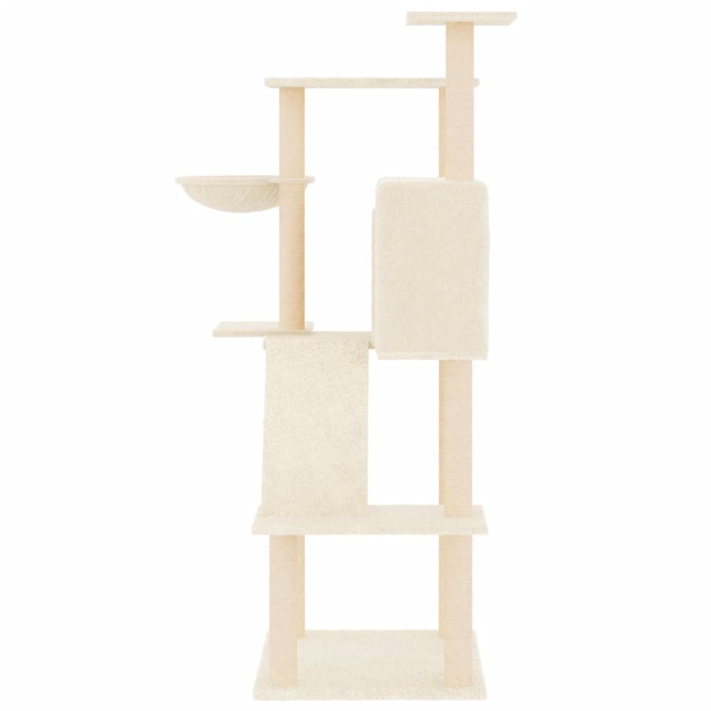 Arbre à chat avec griffoirs en sisal crème 143 cm – Image 4
