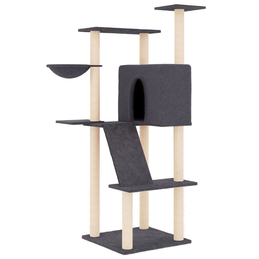Arbre à chat avec griffoirs en sisal gris foncé 143 cm – Image 2