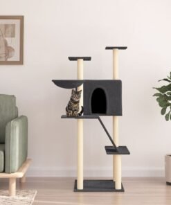 Arbre à chat avec griffoirs en sisal gris foncé 143 cm