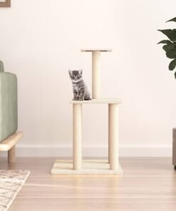 Arbre à chat avec griffoirs en sisal crème 85,5 cm