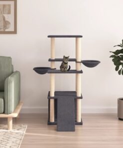 Arbre à chat avec griffoirs en sisal gris foncé 133 cm