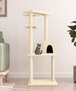 Arbre à chat avec griffoirs en sisal crème 123 cm