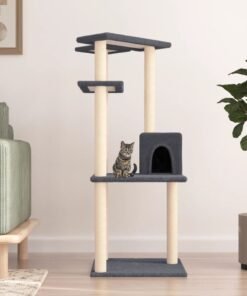 Arbre à chat avec griffoirs en sisal gris foncé 123 cm