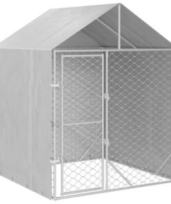 Alternative view of Chenil d'extérieur pour chiens avec toit argenté 2x2x2,5 m