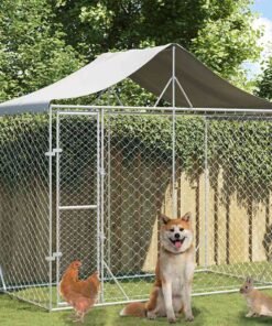 Chenil d'extérieur pour chiens avec toit argenté 3x1,5x2,5 m