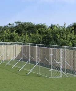 Chenil d'extérieur pour chiens argenté 2x14x2 m acier galvanisé