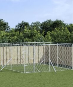Chenil d'extérieur pour chiens argenté 4x4x2 m acier galvanisé