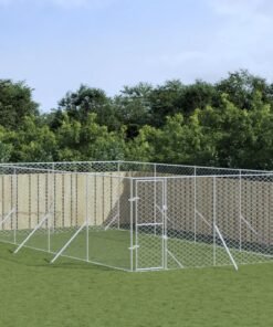 Chenil d'extérieur pour chiens argenté 4x8x2 m acier galvanisé