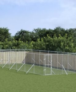 Chenil d'extérieur pour chiens argenté 4x12x2 m acier galvanisé