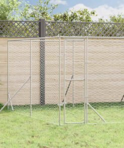 Chenil d'extérieur pour chiens argenté 8x12x2 m acier galvanisé