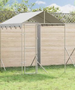 Chenil d'extérieur pour chiens avec toit argenté 6x2x2,5 m
