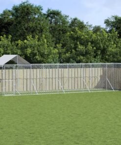 Chenil d'extérieur pour chiens avec toit argenté 10x2x2,5 m