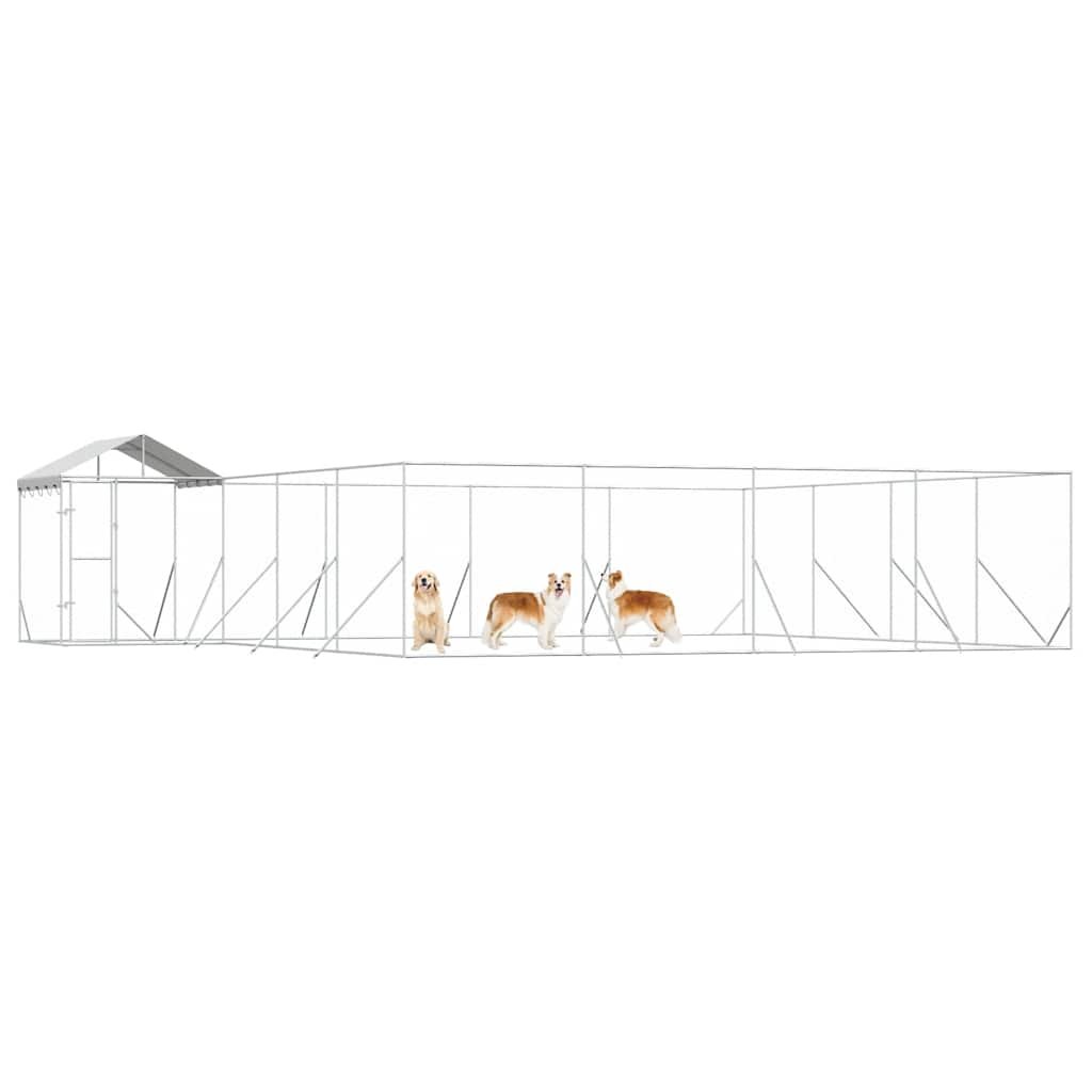 Chenil d'extérieur pour chiens avec toit argenté 10x8x2,5 m – Image 4