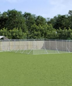 Chenil d'extérieur pour chiens avec toit argenté 10x8x2,5 m