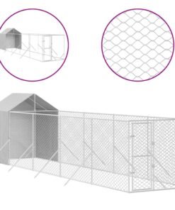 Alternative view of Chenil d'extérieur pour chiens avec toit argenté 2x10x2,5 m