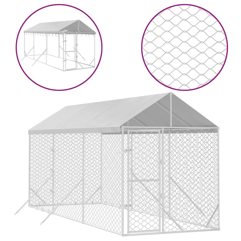 Chenil d'extérieur pour chiens avec toit argenté 2x6x2,5 m – Image 2