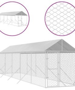 Alternative view of Chenil d'extérieur pour chiens avec toit argenté 2x10x2,5 m