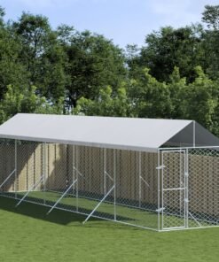 Chenil d'extérieur pour chiens avec toit argenté 2x10x2,5 m