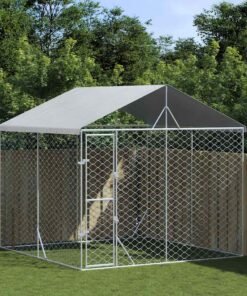 Chenil d'extérieur pour chiens avec toit argenté 3x3x2,5 m