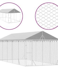 Alternative view of Chenil d'extérieur pour chiens avec toit argenté 3x7,5x2,5 m