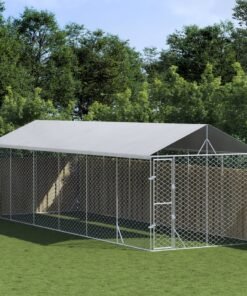Chenil d'extérieur pour chiens avec toit argenté 3x9x2,5 m