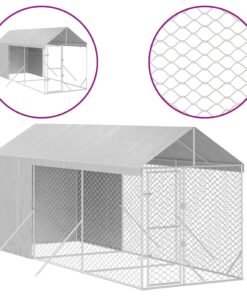Alternative view of Chenil d'extérieur pour chiens avec toit argenté 2x6x2,5 m