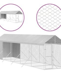 Alternative view of Chenil d'extérieur pour chiens avec toit argenté 2x10x2,5 m