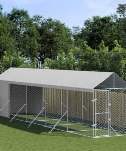 Chenil d'extérieur pour chiens avec toit argenté 2x10x2,5 m