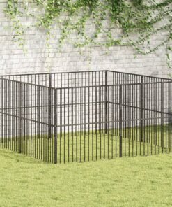 Parc pour chien 8 panneaux noir acier galvanisé