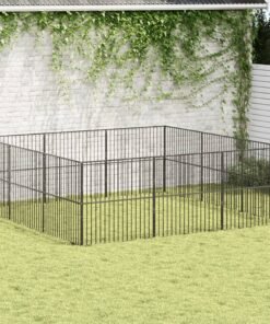 Parc pour chien 12 panneaux noir acier galvanisé