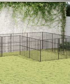 Parc pour chien 12 panneaux noir acier galvanisé
